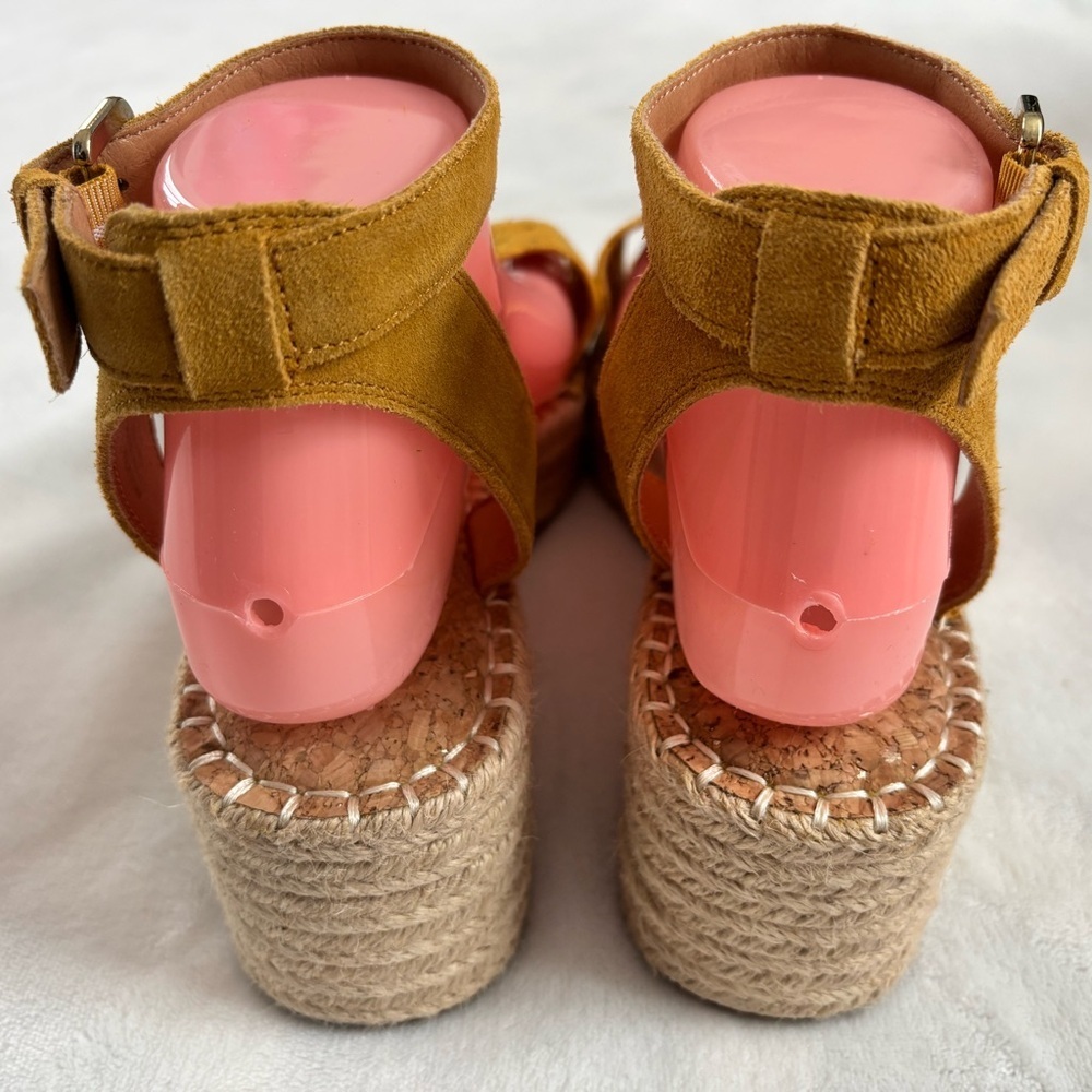Crown Vintage Daffodil Mustard Suede Espadrille Wedge Sandals Size 10 - Picture 4 of 8